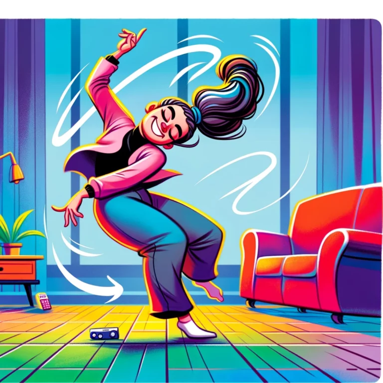 A cartoon of a woman's humorous, awkward dance.