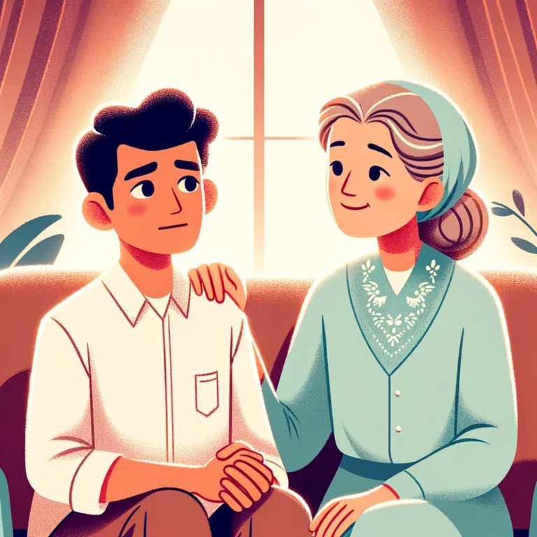 Wife forgives husband in cartoon.