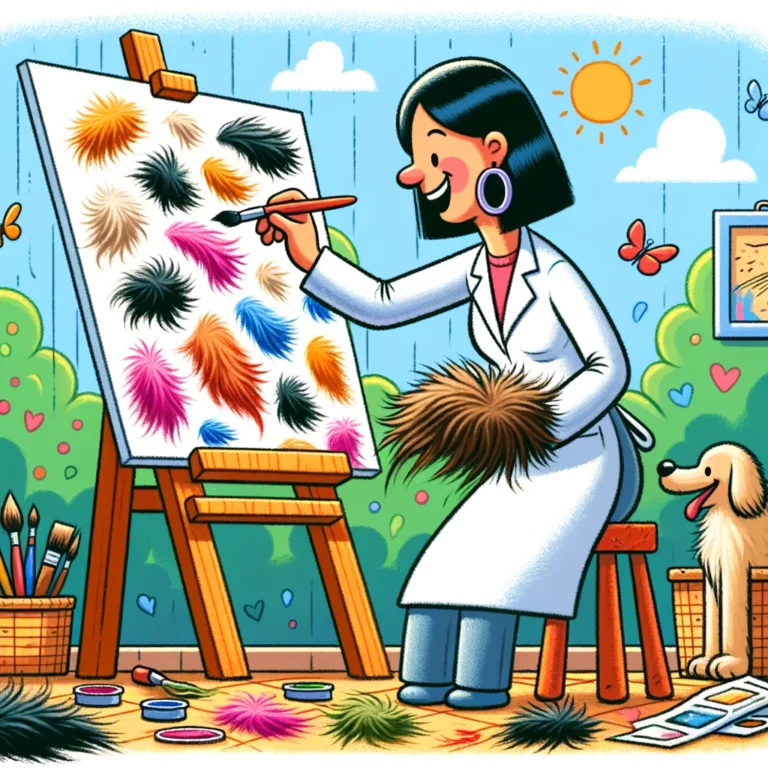Woman paints with dog fur, art innovation.