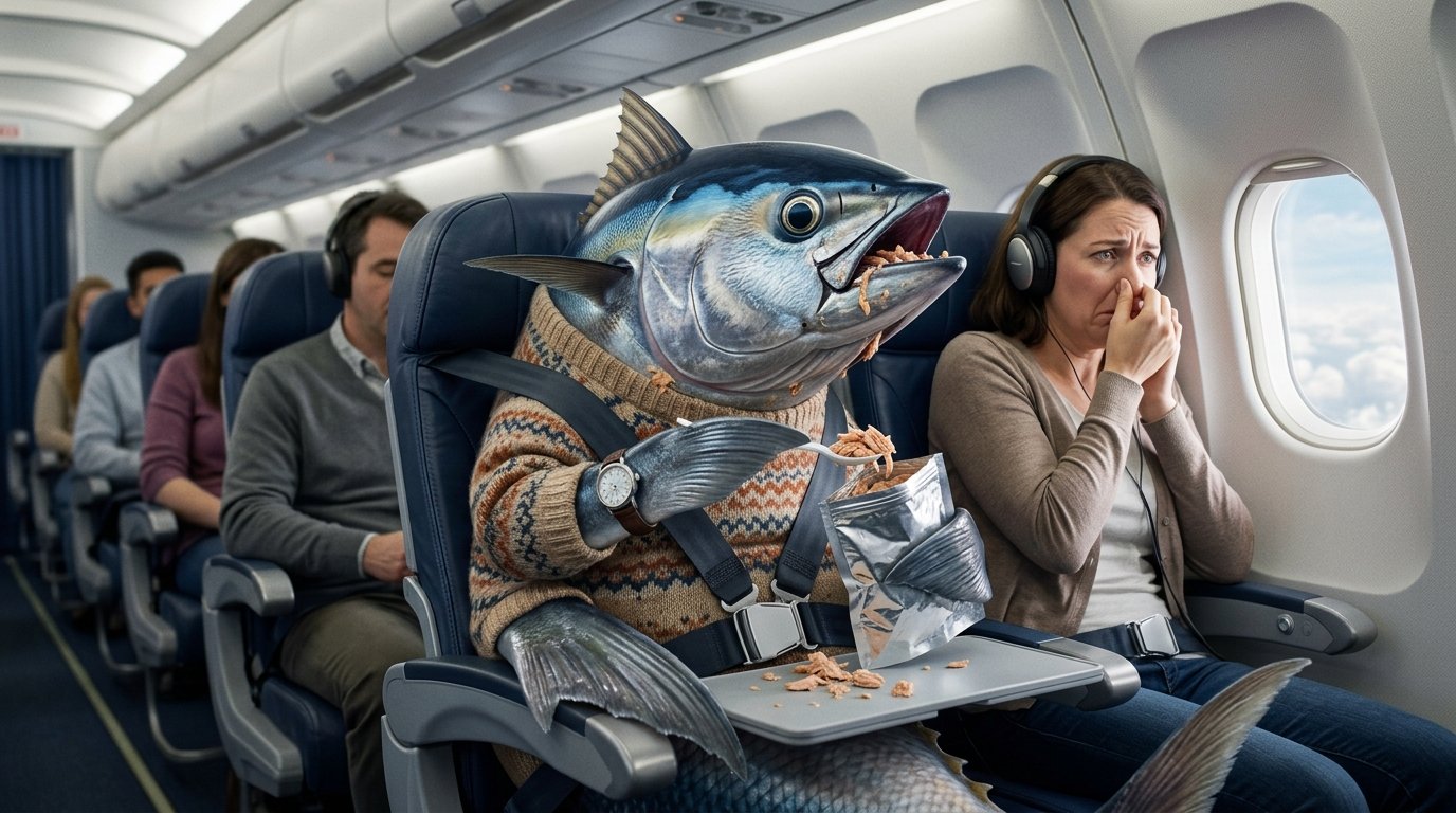 9 Ways to Survive a Flight Next to a Man Eating Tuna
